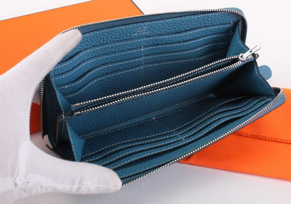 1:1 Quality Hermes Togo Leather Perforated Zippy Wallet 9032 Blue Replica